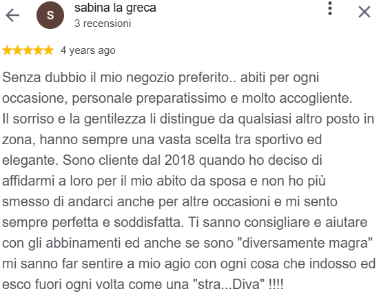 Recensione Google di sabina la greca